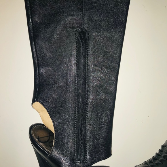 New Sam Edelman Kamie Black Vachetta Black Leather Open Toe Knee High Boots Y2K - Picture 10 of 16